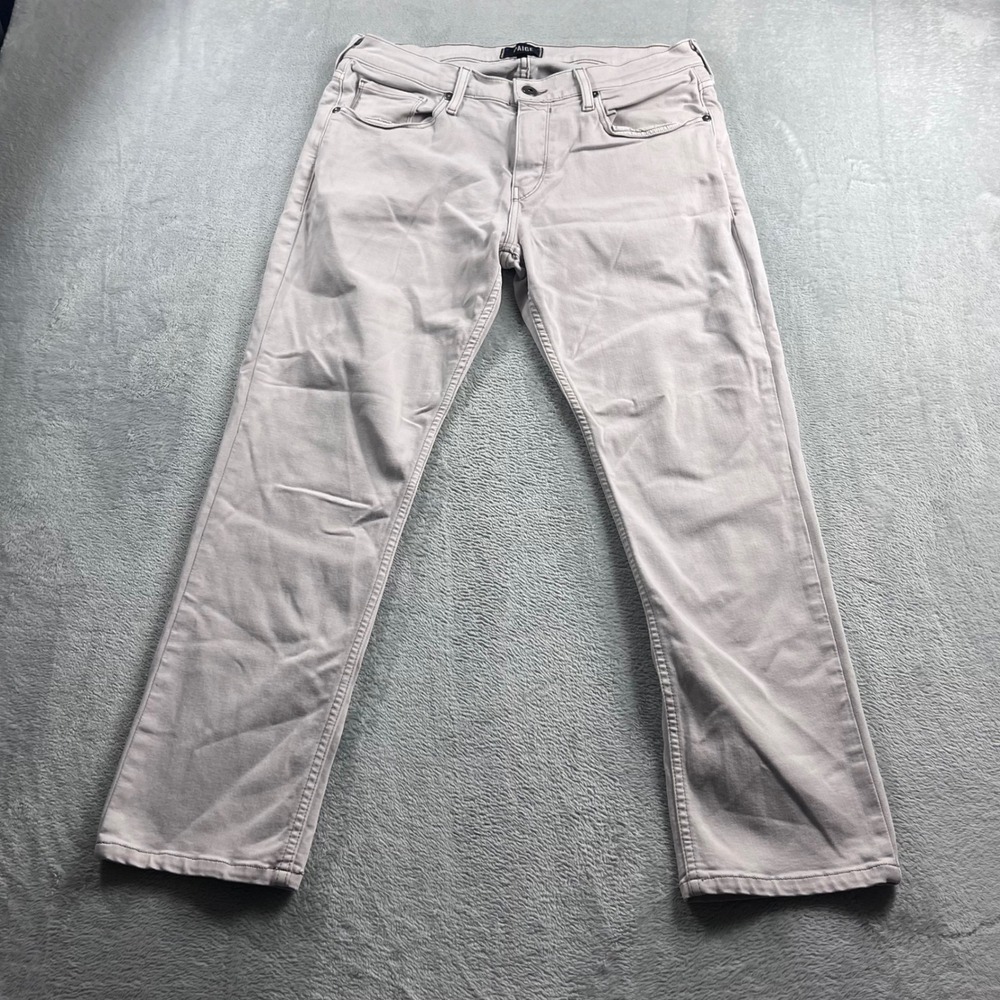 Paige Federal Slim Straight Leg Jeans Mens 33 Light Grey Stone Wash Made in USA